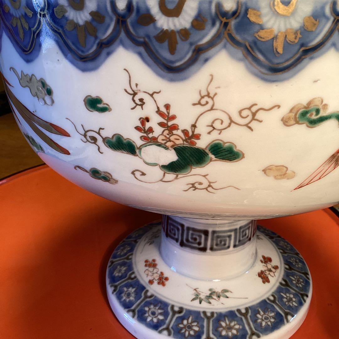 A1030 古伊万里　染錦手　見込宝船　鳳凰紋様　盃洗　　1客（箱付）