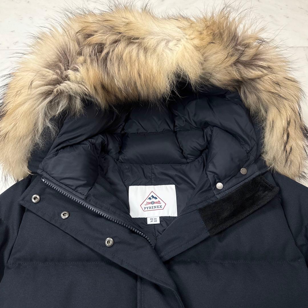 ピレネックス グルノーブル ファー ダウンコート ディープインク サイズ38