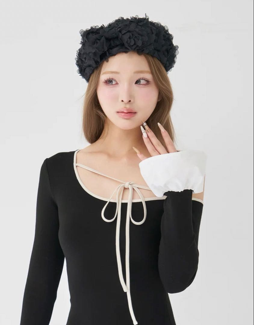 デザインネックリボンミニワンピース FREE / BLK