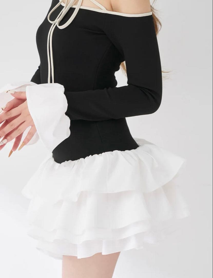 デザインネックリボンミニワンピース FREE / BLK