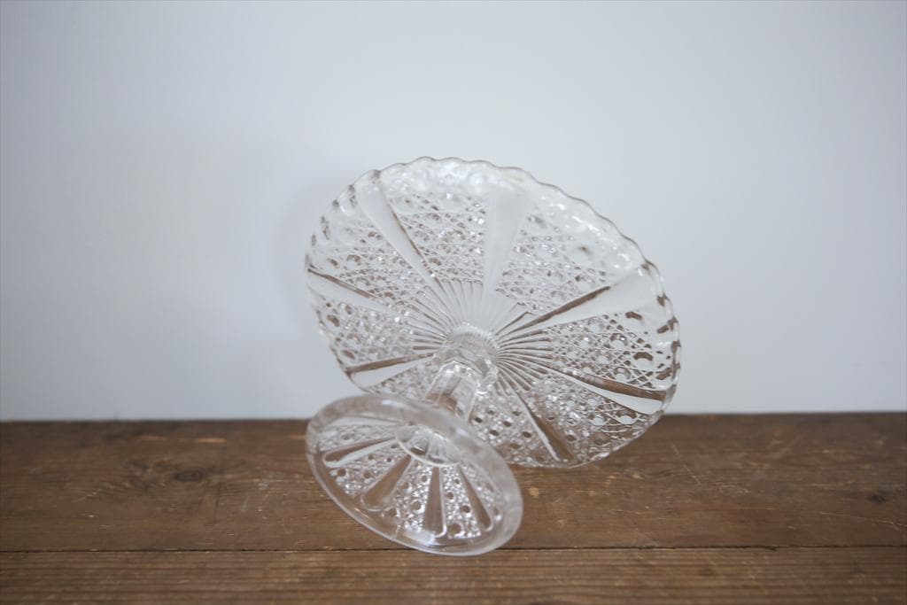 英国アンティークガラス製コンポート/ケーキスタンド/食器飾り棚(84-194-3