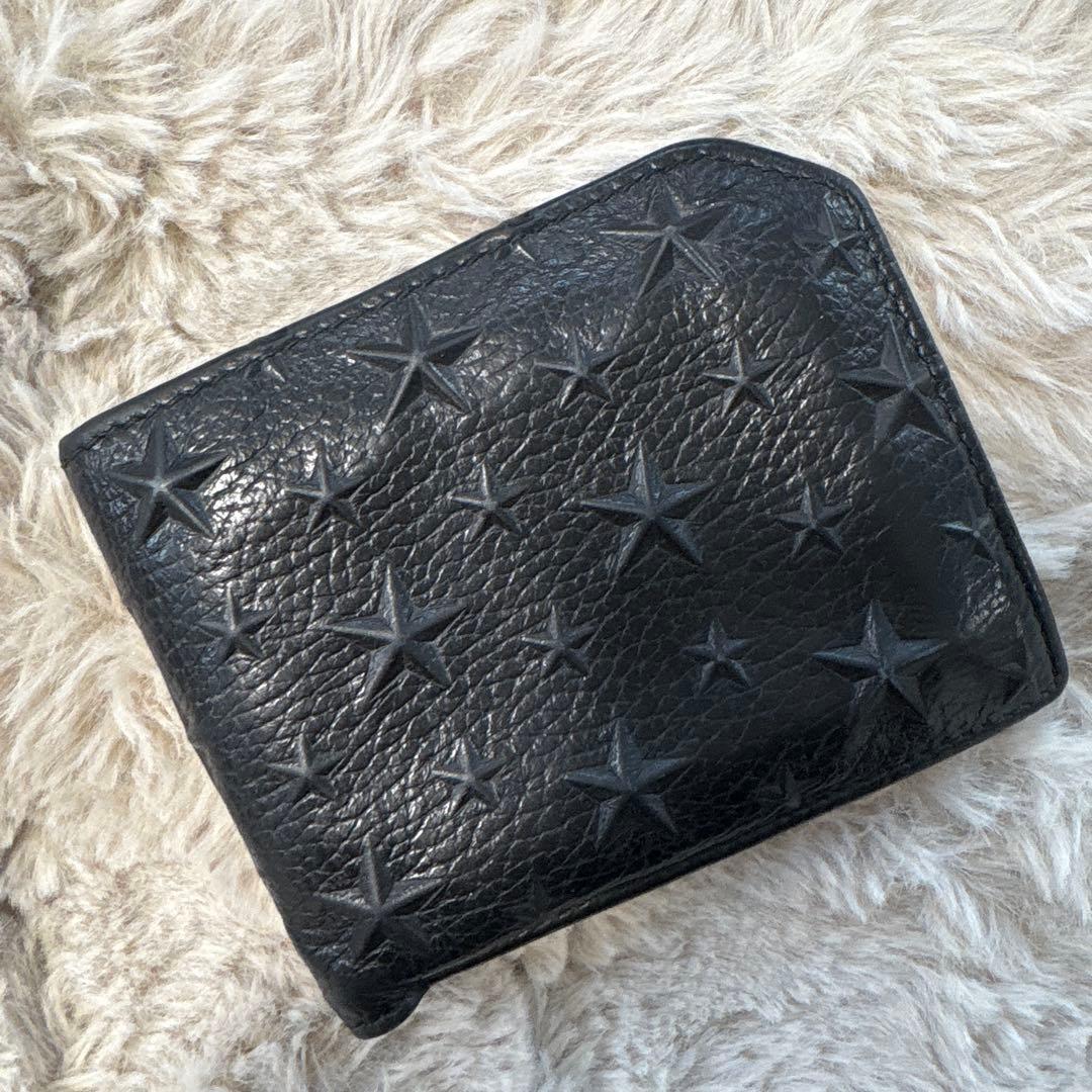 JIMMY CHOO ジミーチュウ ブラックレザー 星型エンボス 二つ折り財布