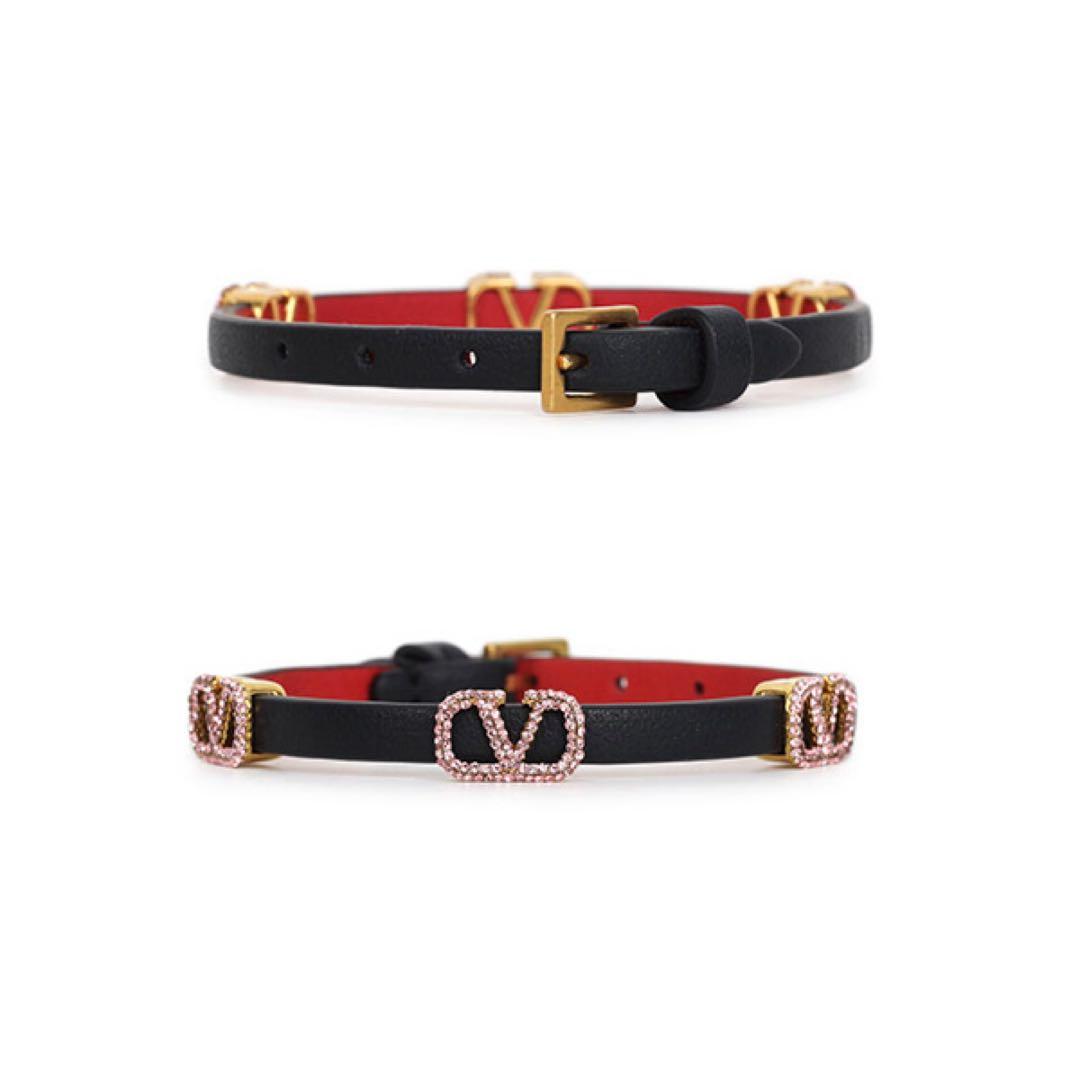 ダブルVモチーフ ブラックレザーブレスレット