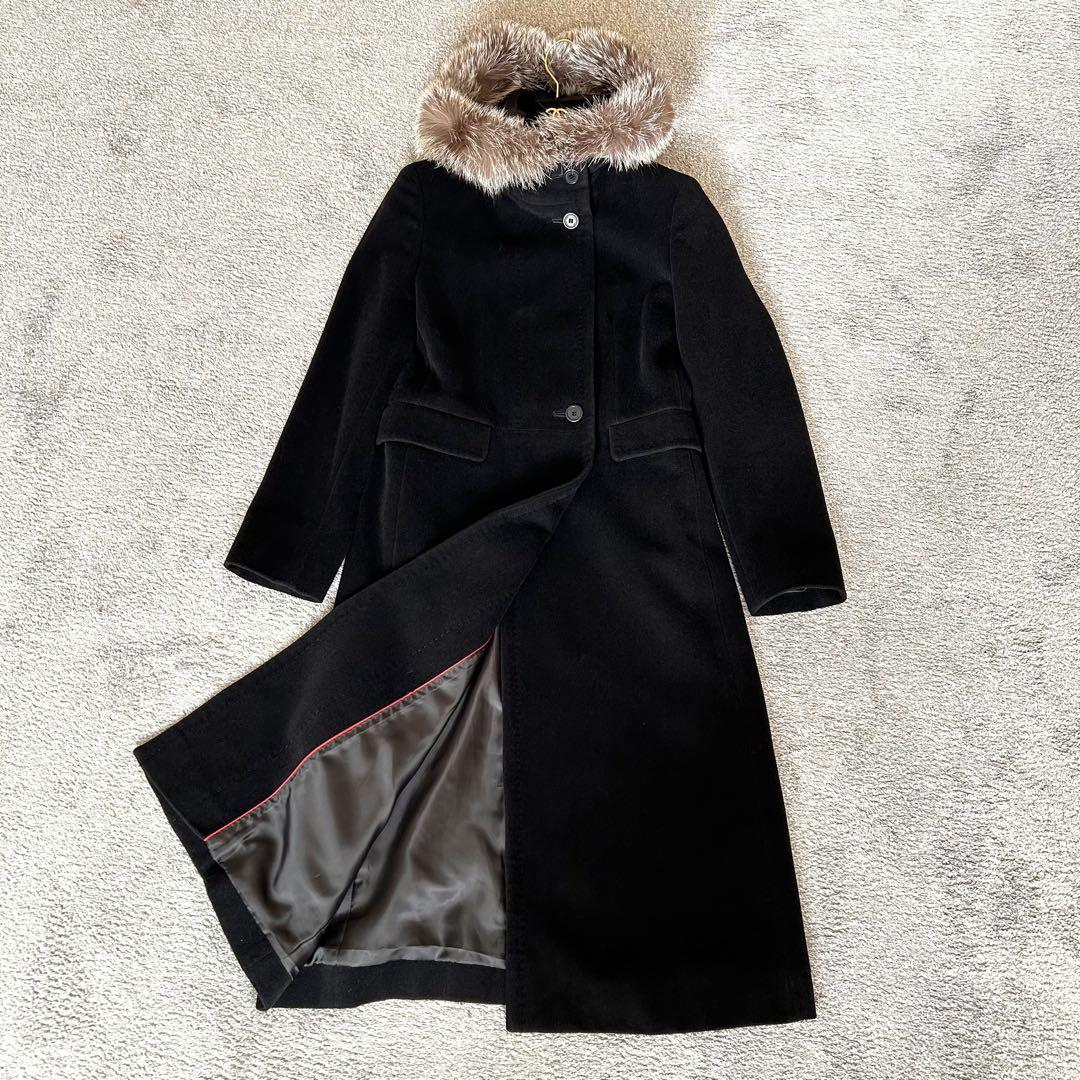 23区 オンワード樫山 フォックスファー ロングコート フーデッド 美品
