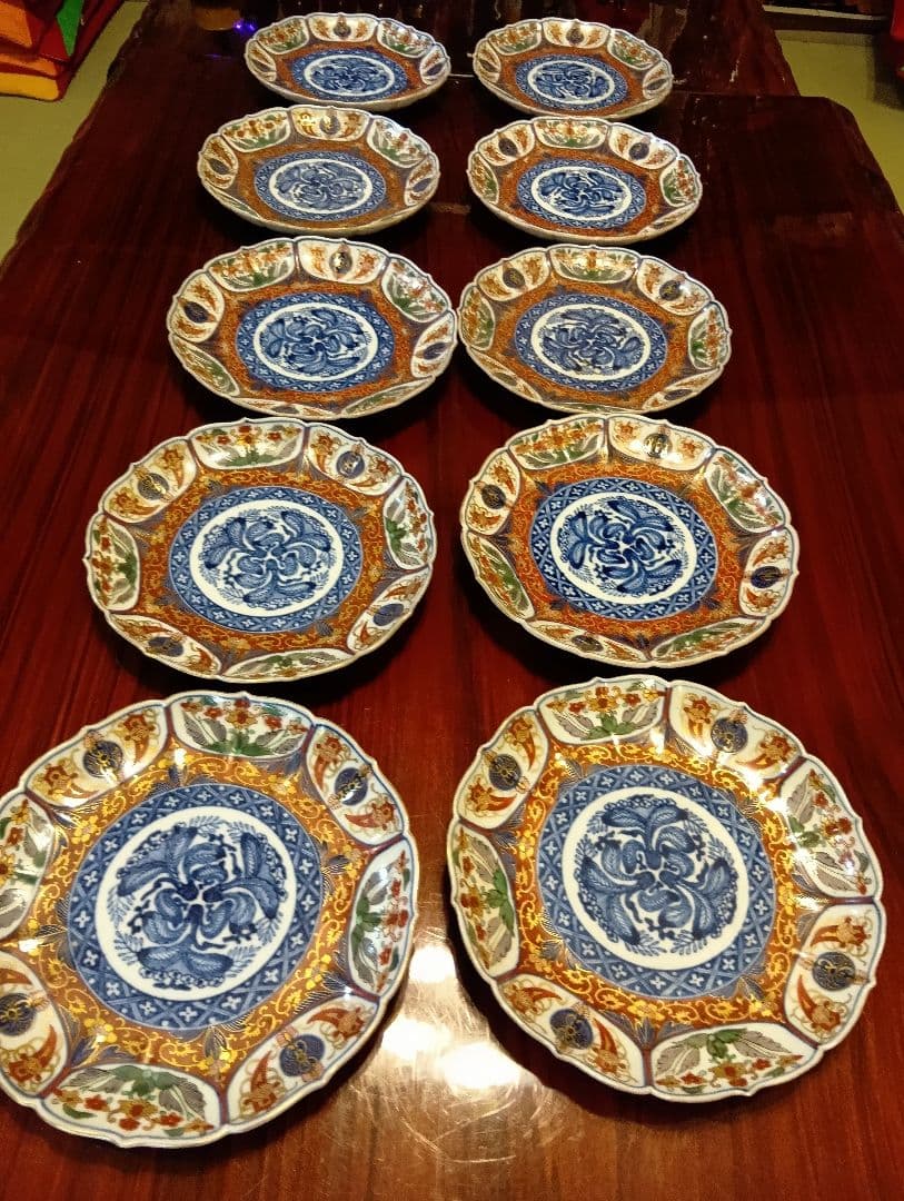 骨董品大明成年製金彩皿 10枚 サイズ22 cm