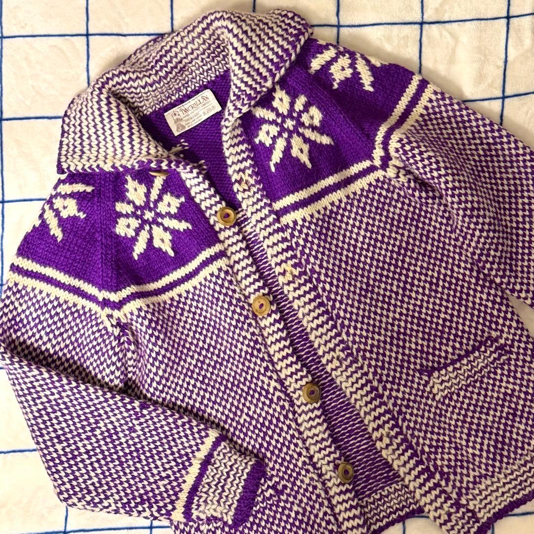 インバーアラン　スコットランド製　雪柄カーディガン　茶タグINVERALLAN