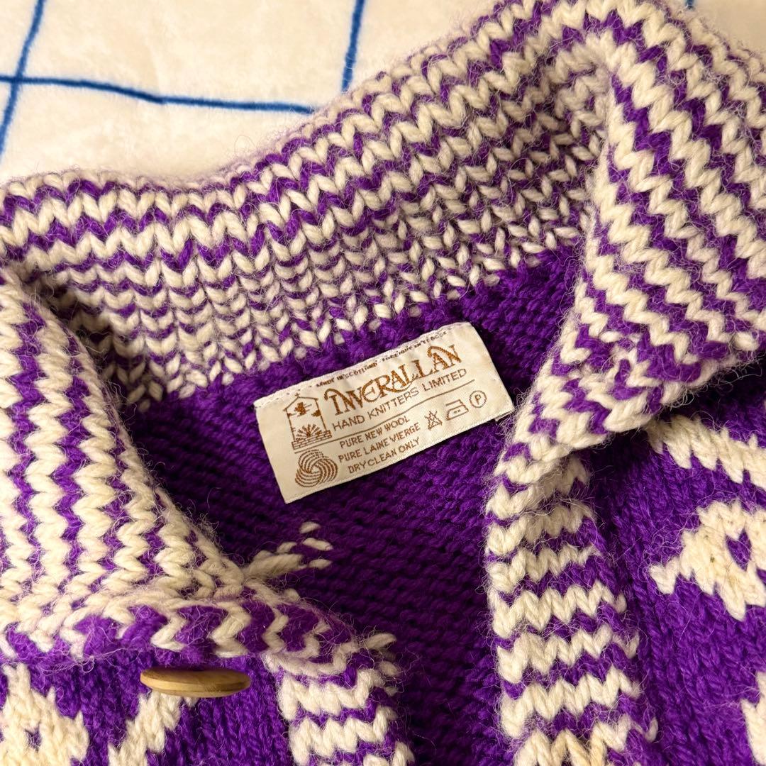 インバーアラン　スコットランド製　雪柄カーディガン　茶タグINVERALLAN