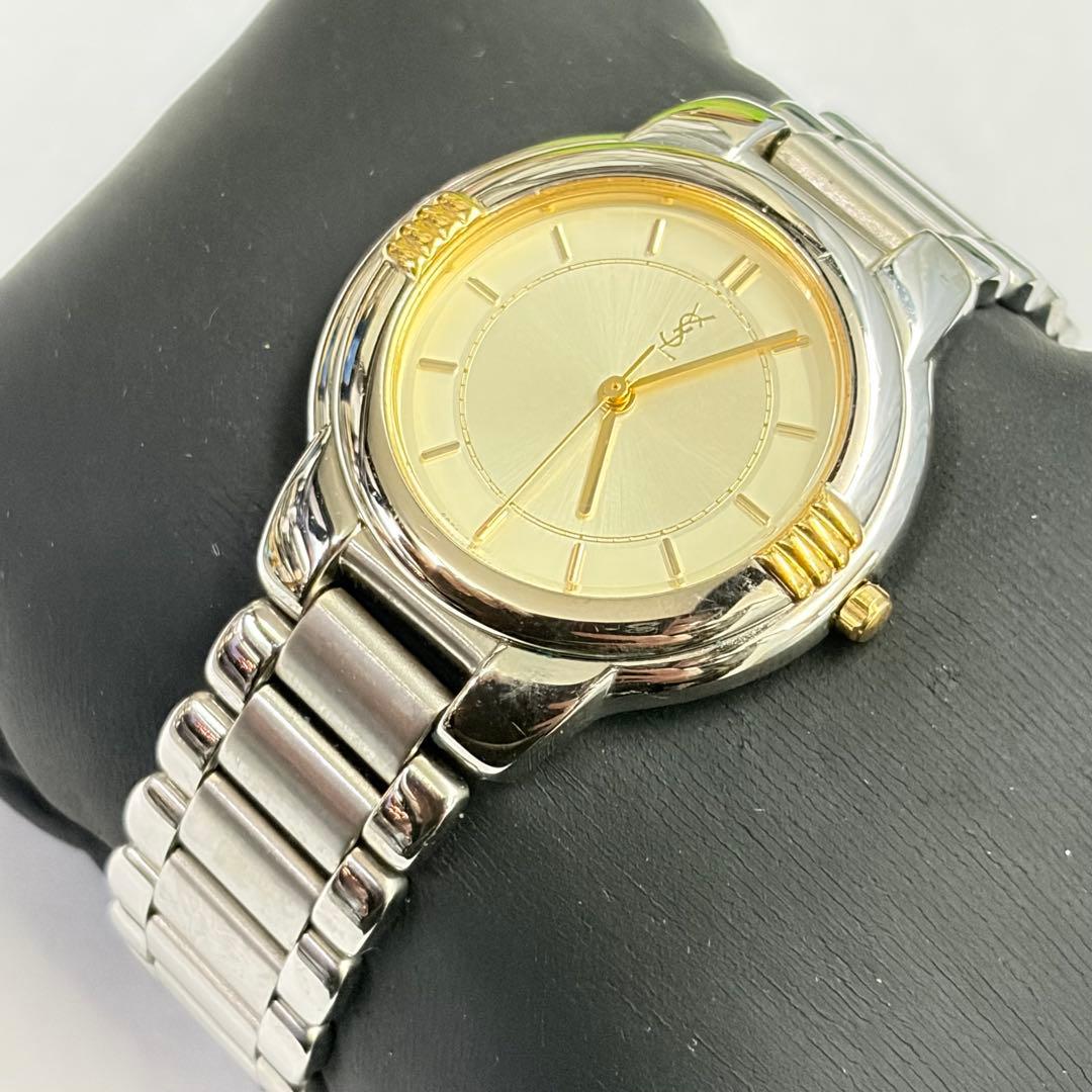 中古美品 新品電池 YSL イヴサンローラン ユニセックス腕時計 アイボリー