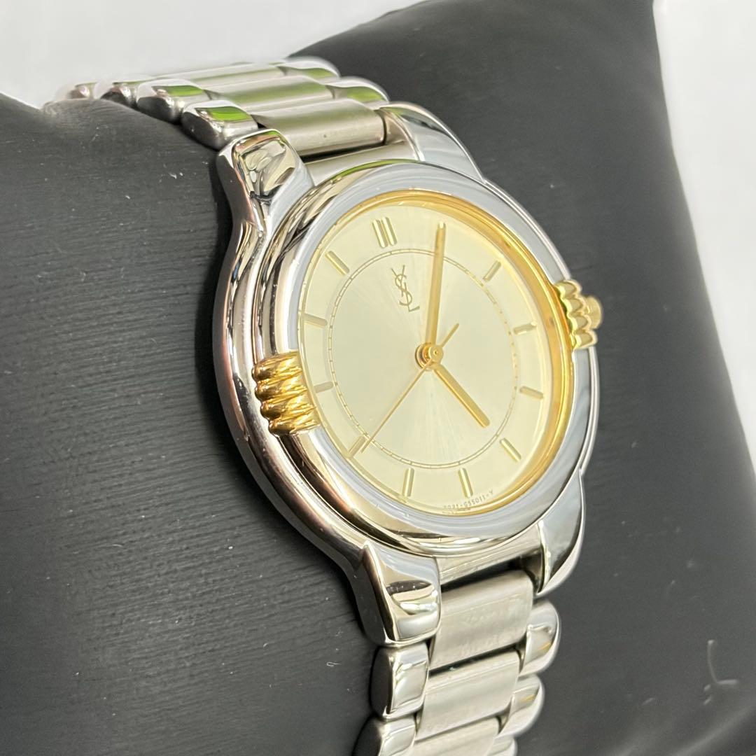 中古美品 新品電池 YSL イヴサンローラン ユニセックス腕時計 アイボリー