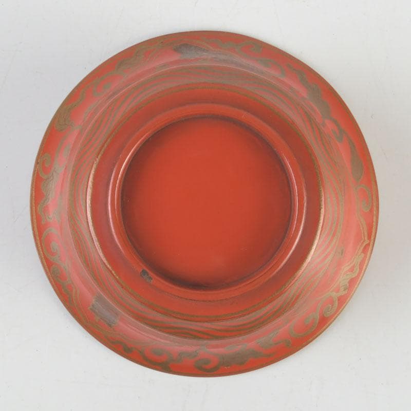 時代根来　朱塗　山水人物蒔絵　杯　盃　在銘　共箱　C　9394