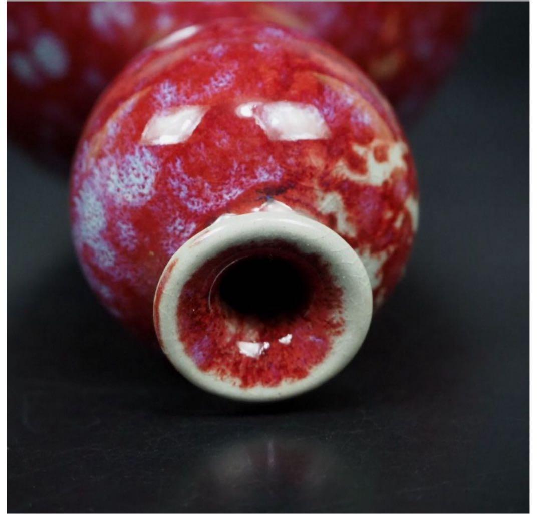 送料無料　作家物　瓢箪形辰砂花入　一輪差し　高20ｃｍ　煎茶道具