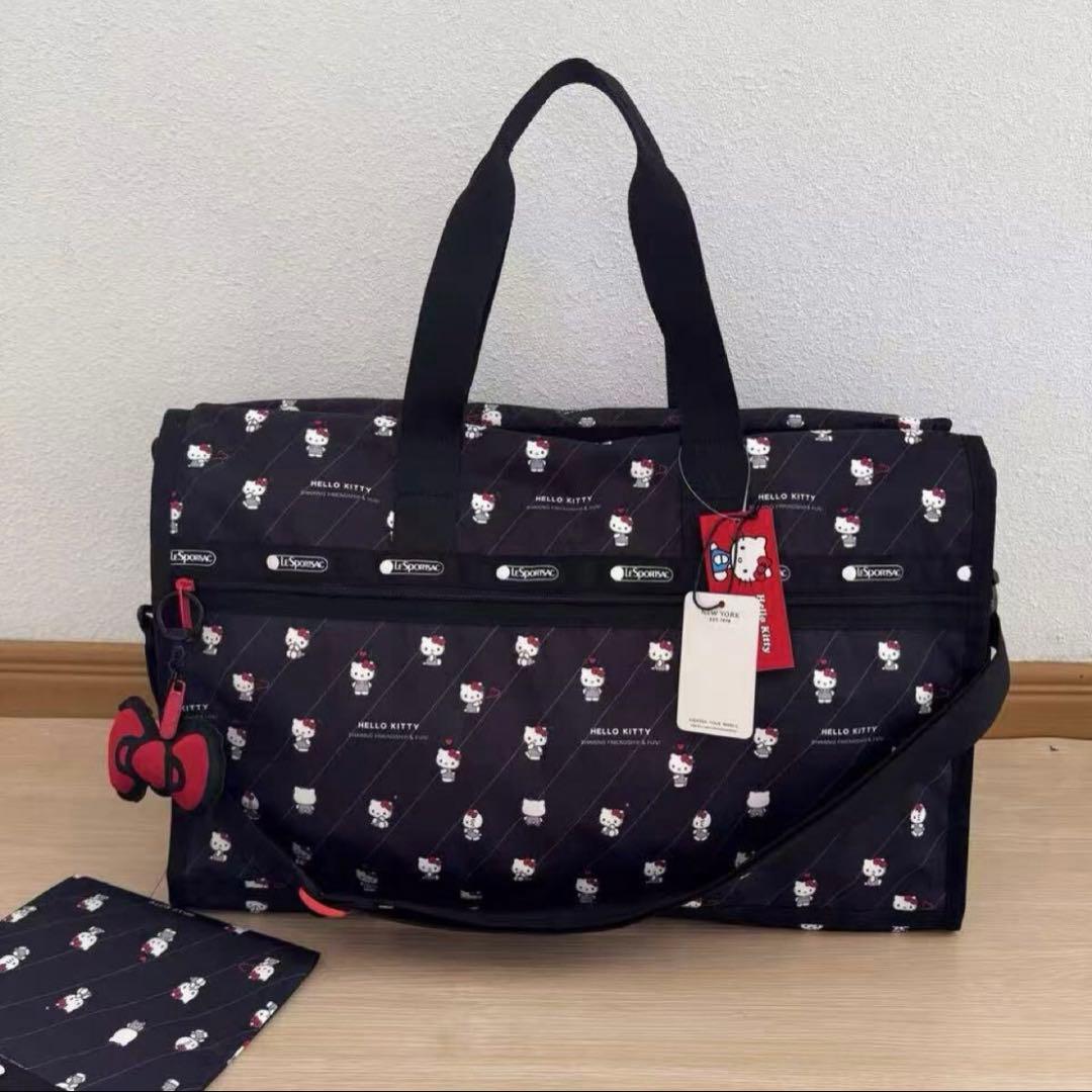 レスポートサック　ハローキティ　ボストンバッグ　旅行用バッグ　リボン& ポーチ