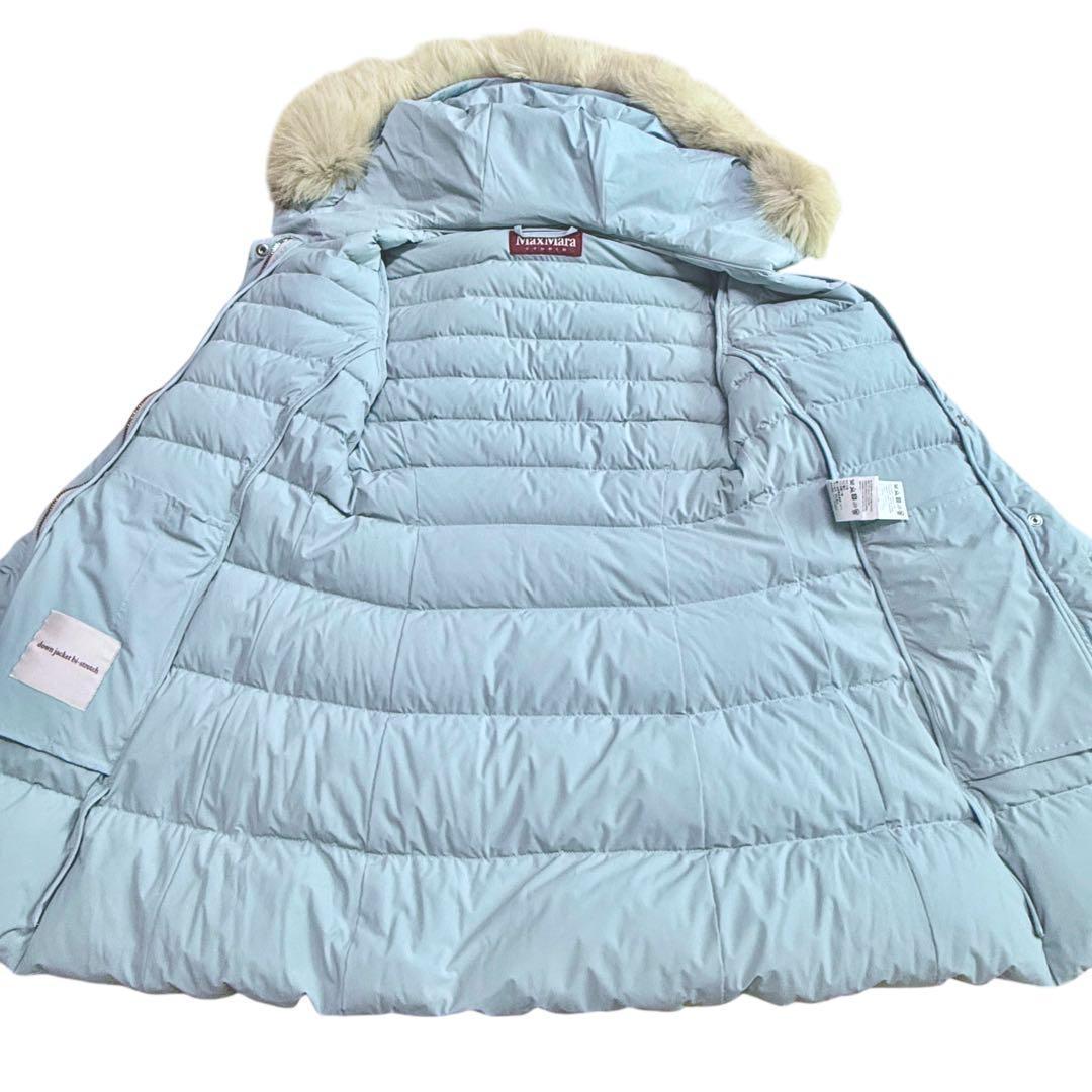 R*I様 良品 MaxMara ストレッチ ダウンコート水色 フーデット ファー