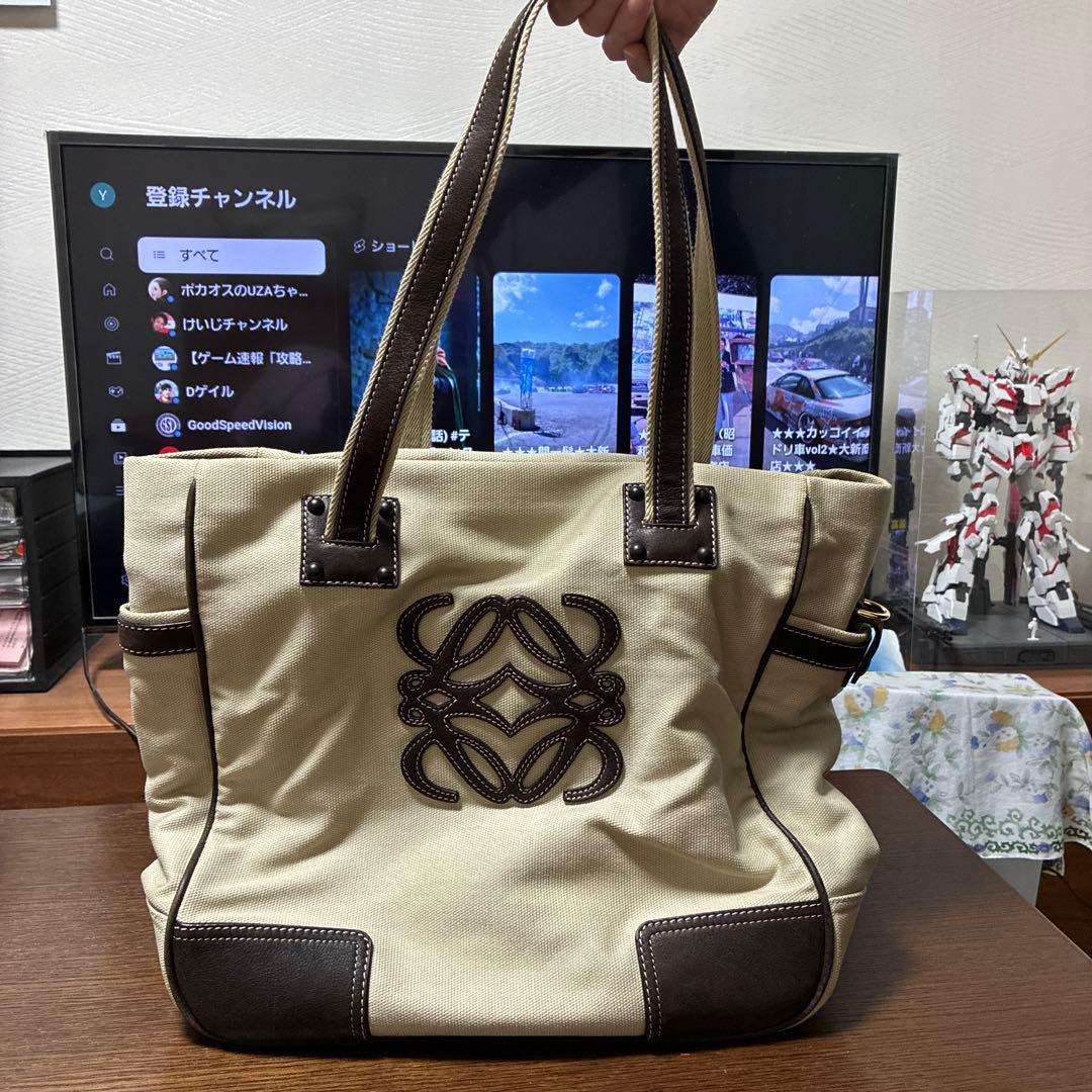 ロエベ LOEWE マザーズバッグキャンバス レザー アナグラム ブラウン