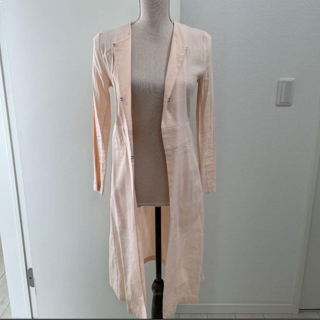 theory 麻素材ノーカラーコート ピンク系