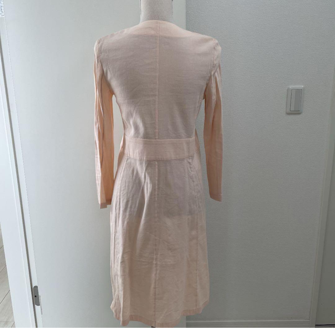 theory 麻素材ノーカラーコート ピンク系