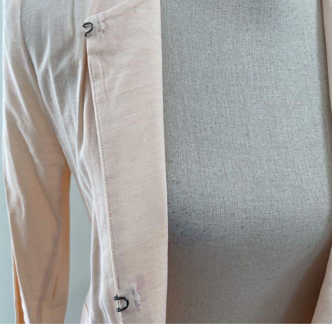 theory 麻素材ノーカラーコート ピンク系