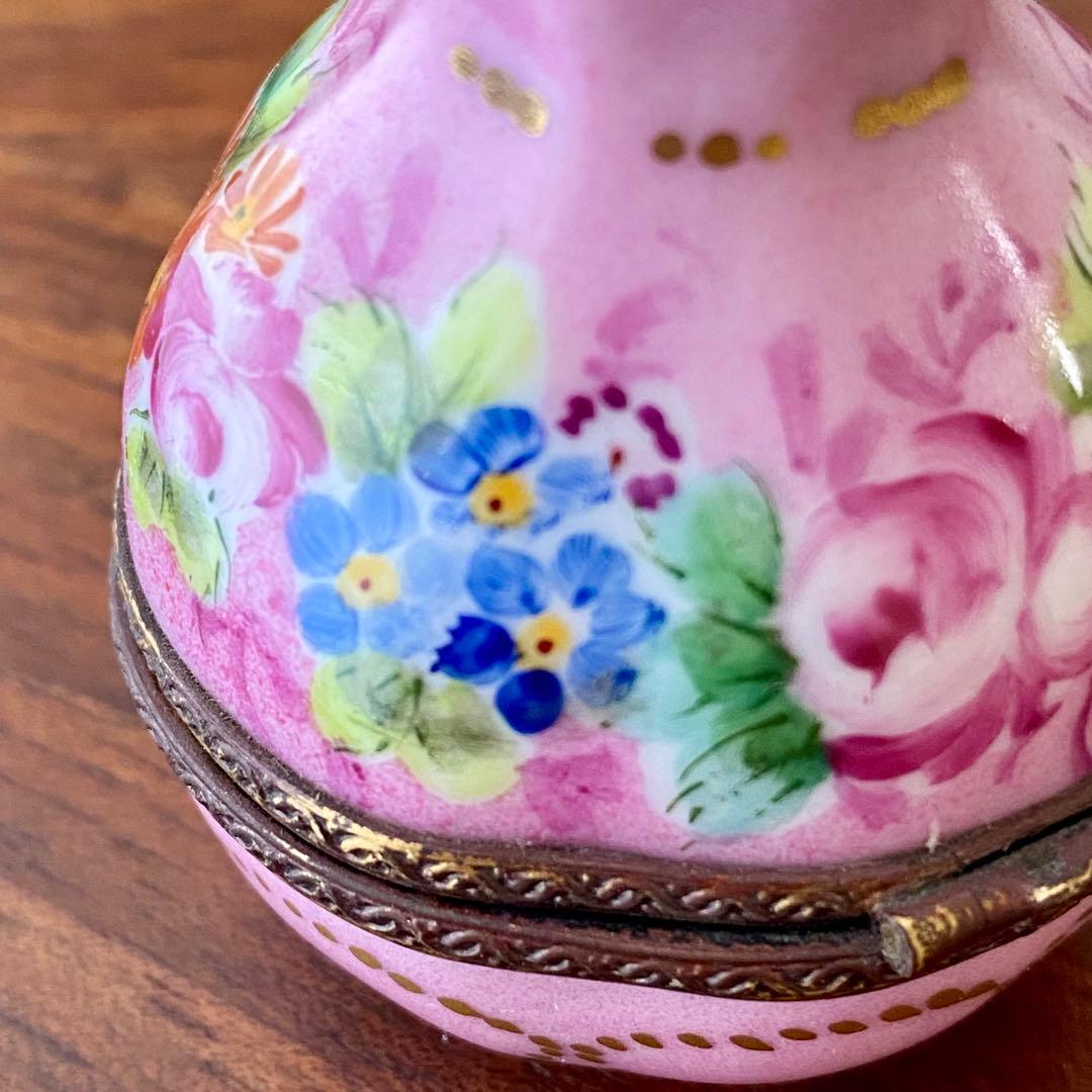 フランス製 ヴィンテージ リモージュボックス 香水瓶入り 手描き 花柄 金彩