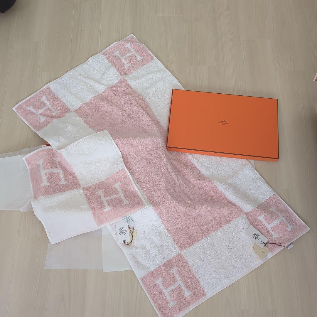 【新品タグ付】HERMES Hロゴ タオルハンカチ バスタオル セット ピンク