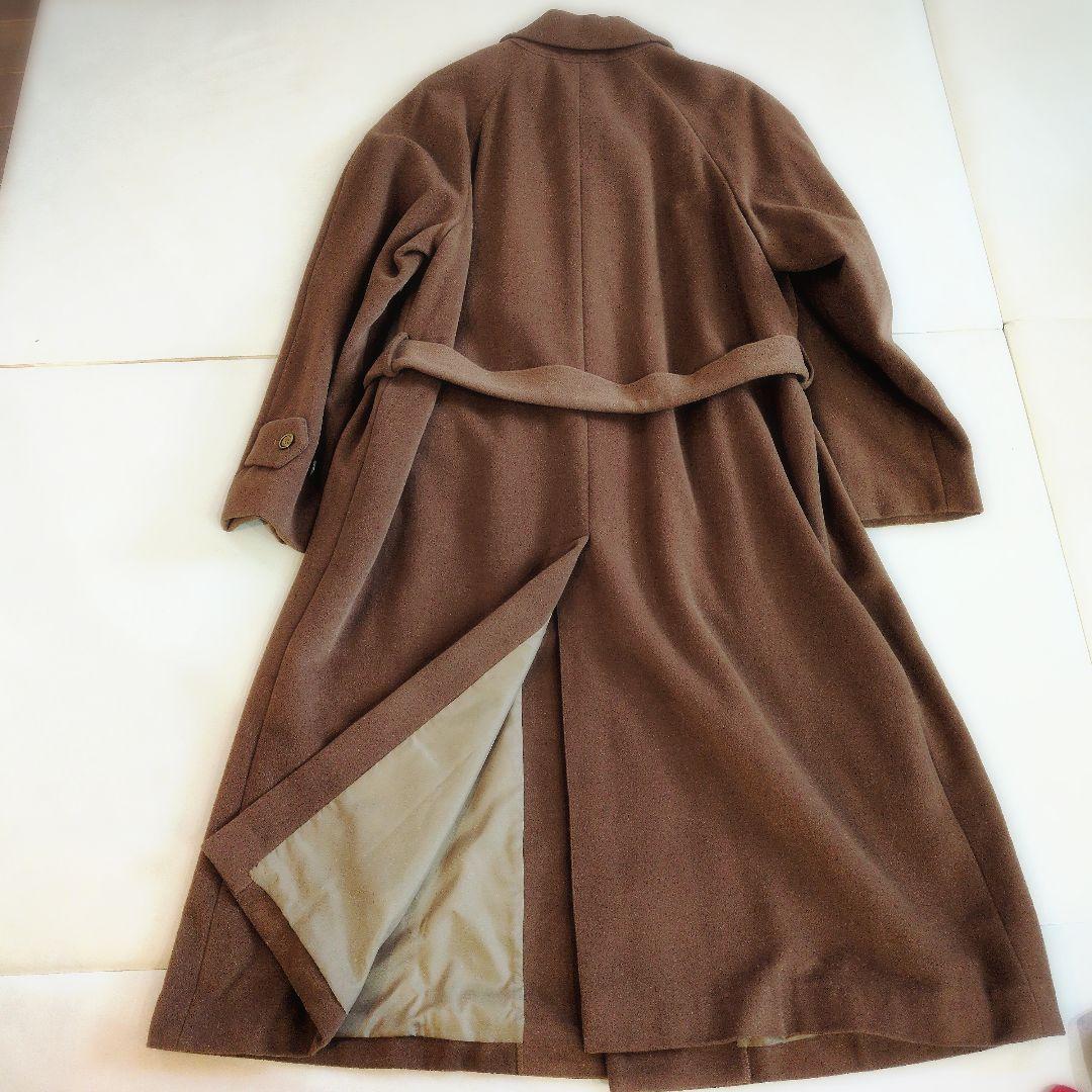 アルティジャーノ ブラウン アンゴラロングコート ベルト付き 比翼