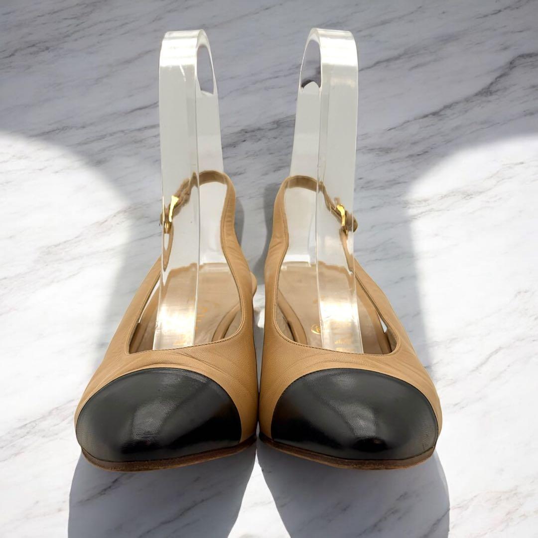 CHANEL シャネル バイカラー パンプス レザー ヴィンテージ 本革 34