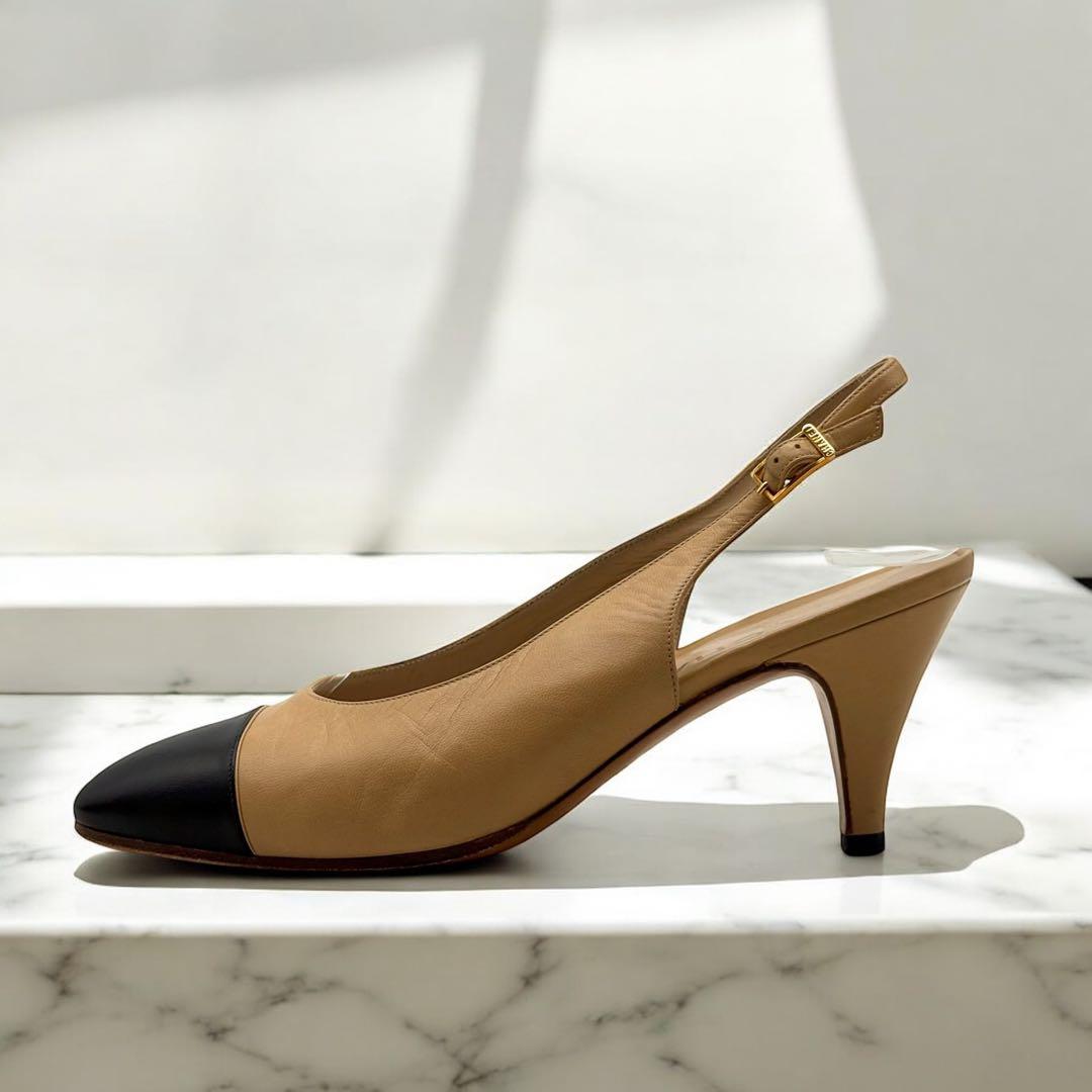 CHANEL シャネル バイカラー パンプス レザー ヴィンテージ 本革 34