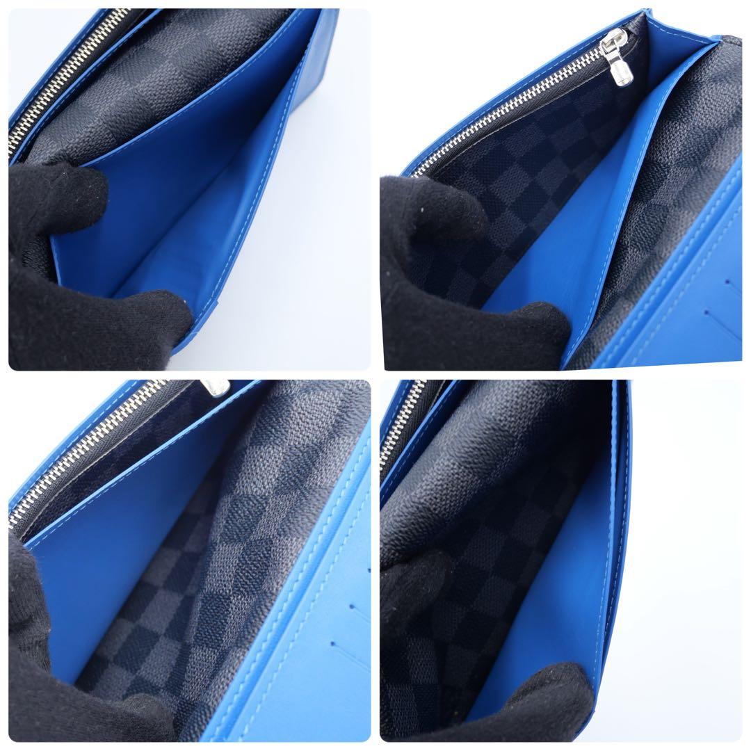 ルイヴィトン ダミエ グラフィット ブラザ ブルー 長財布 グレー 二つ折り財布