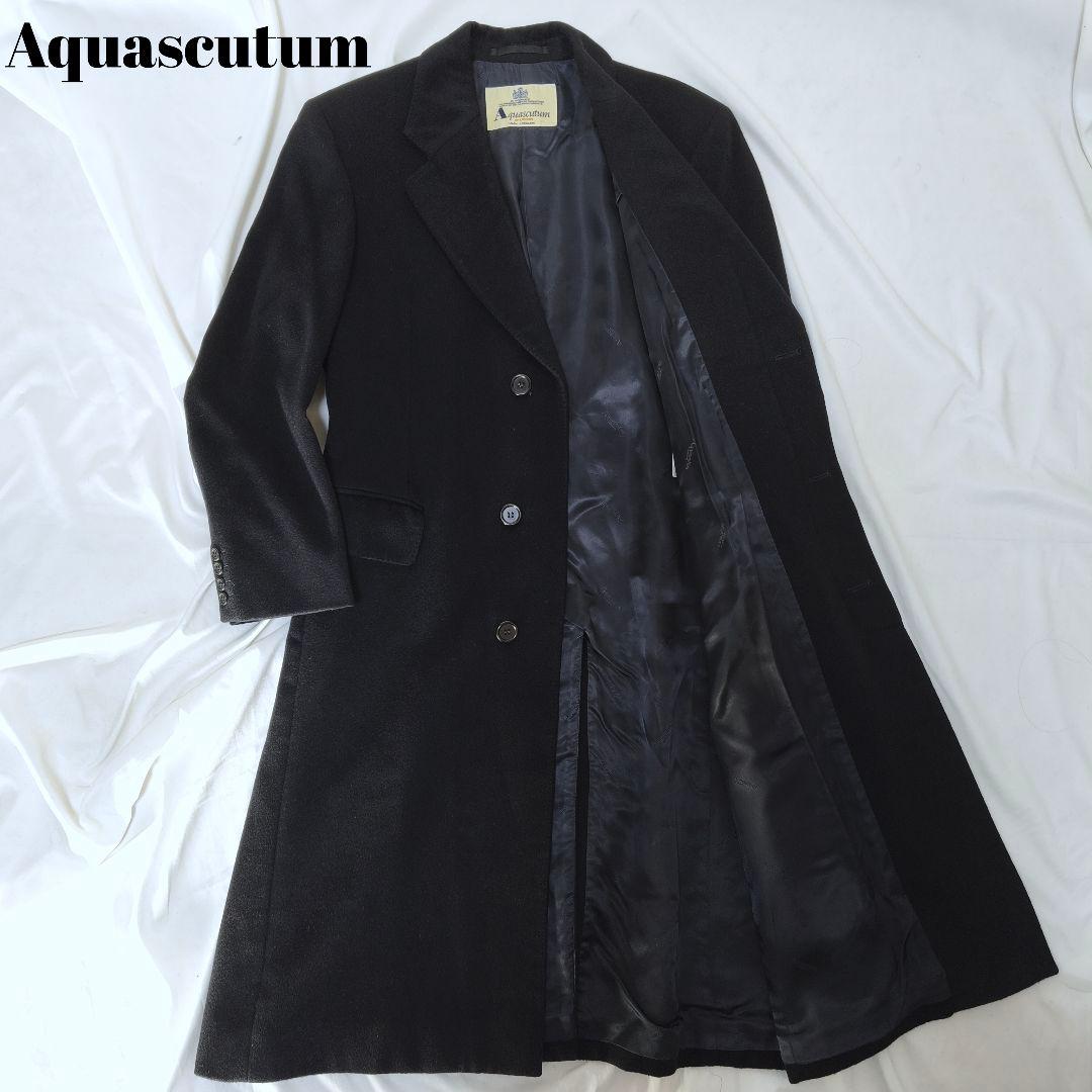 美品✨アクアスキュータム カシミヤ100% チェスターコート 比翼仕立て 黒
