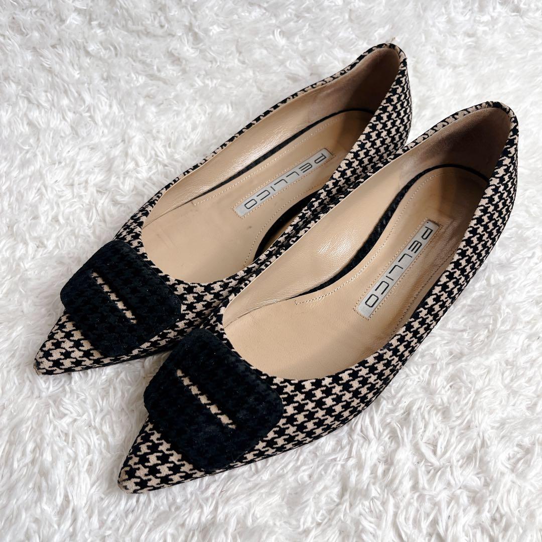 良品 ペリーコ パンプス アネッリ フィッビア 千鳥格子 フラット バックル