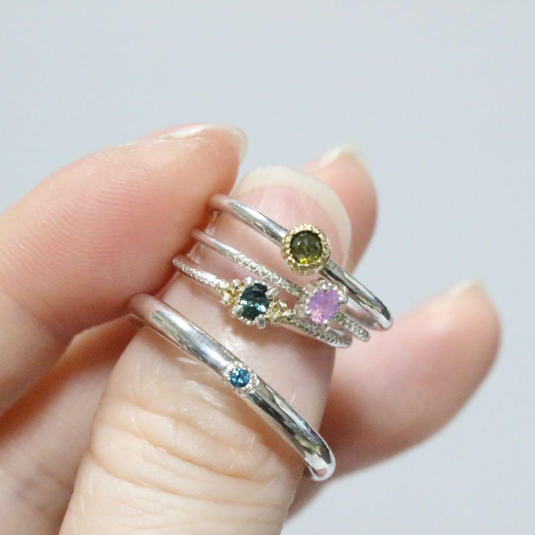 ローズカットのトリートモスグリーンダイヤモンドK10シルバーリング11号