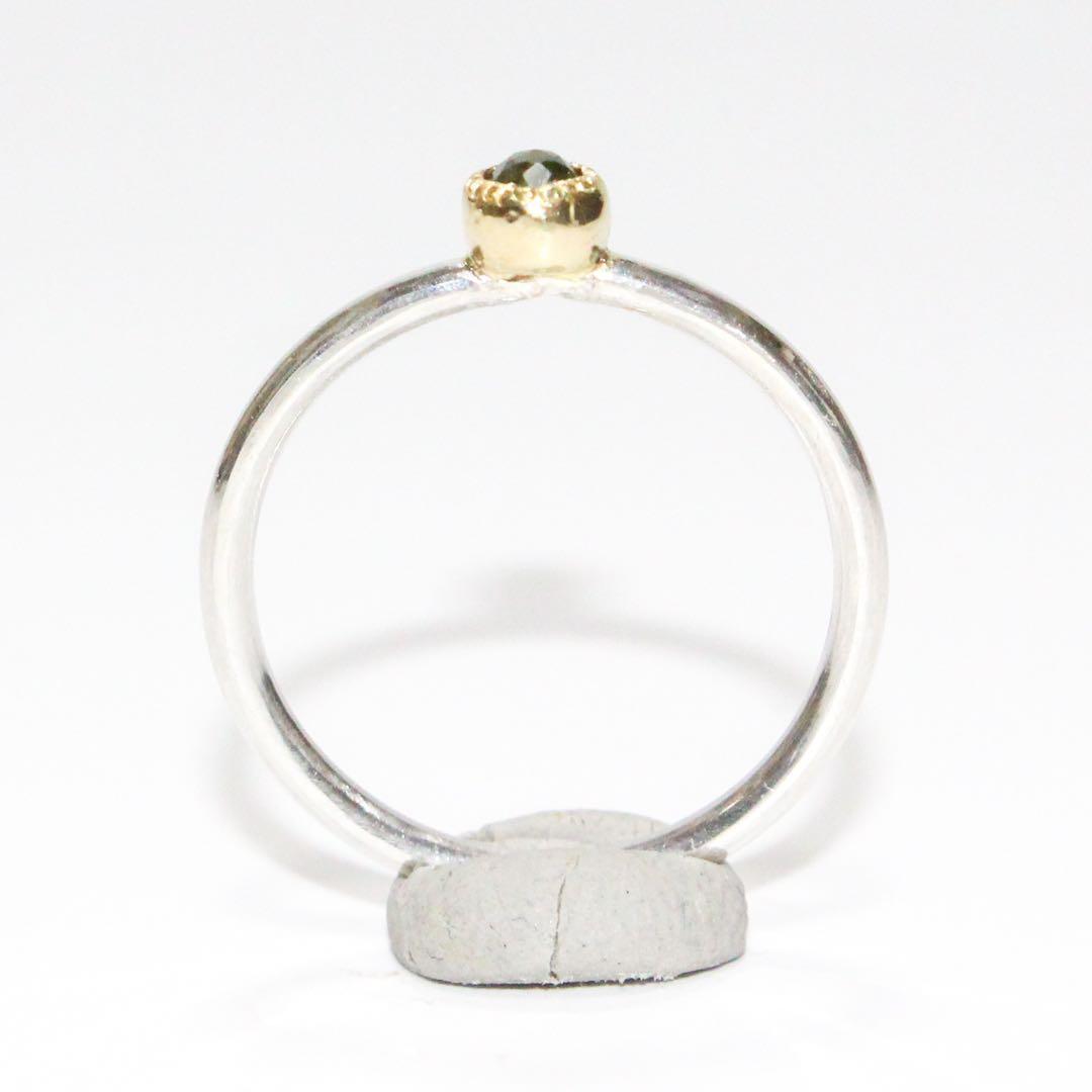 ローズカットのトリートモスグリーンダイヤモンドK10シルバーリング11号