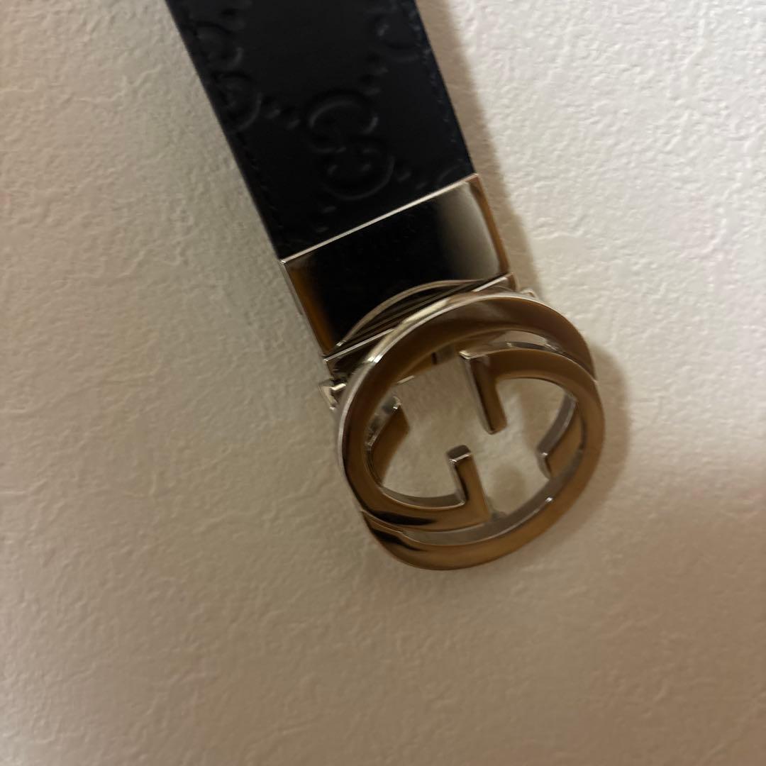 Gucci ブラックレザー ベルト ダブルGロゴ
