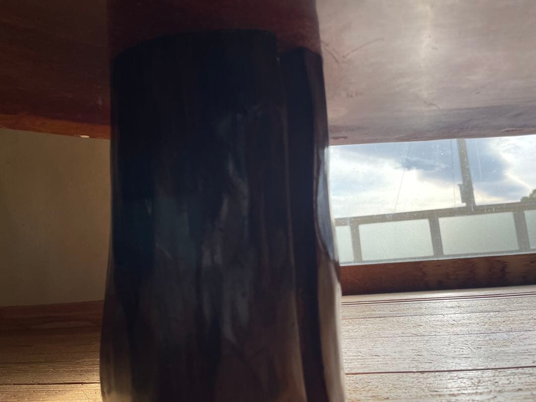 一枚板座卓 ブビンガ　テーブル　輪切り　円形木製座卓 光沢仕上げ