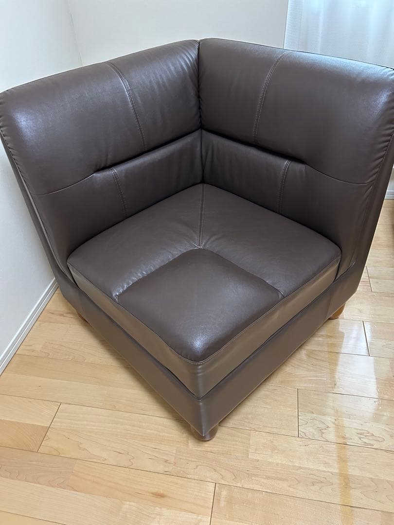 1人掛けソファー、フェイクレザーソファー、ダークブラウンソファー、コーナーソファ