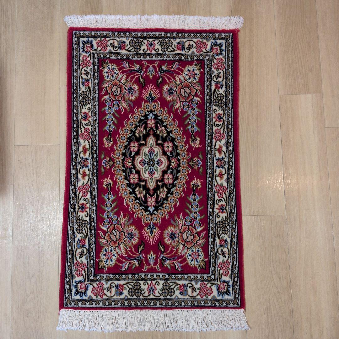 60x90cmペルシャ手織り・クム・マット(038)玄関・ラグ・絨毯・じゅうたん