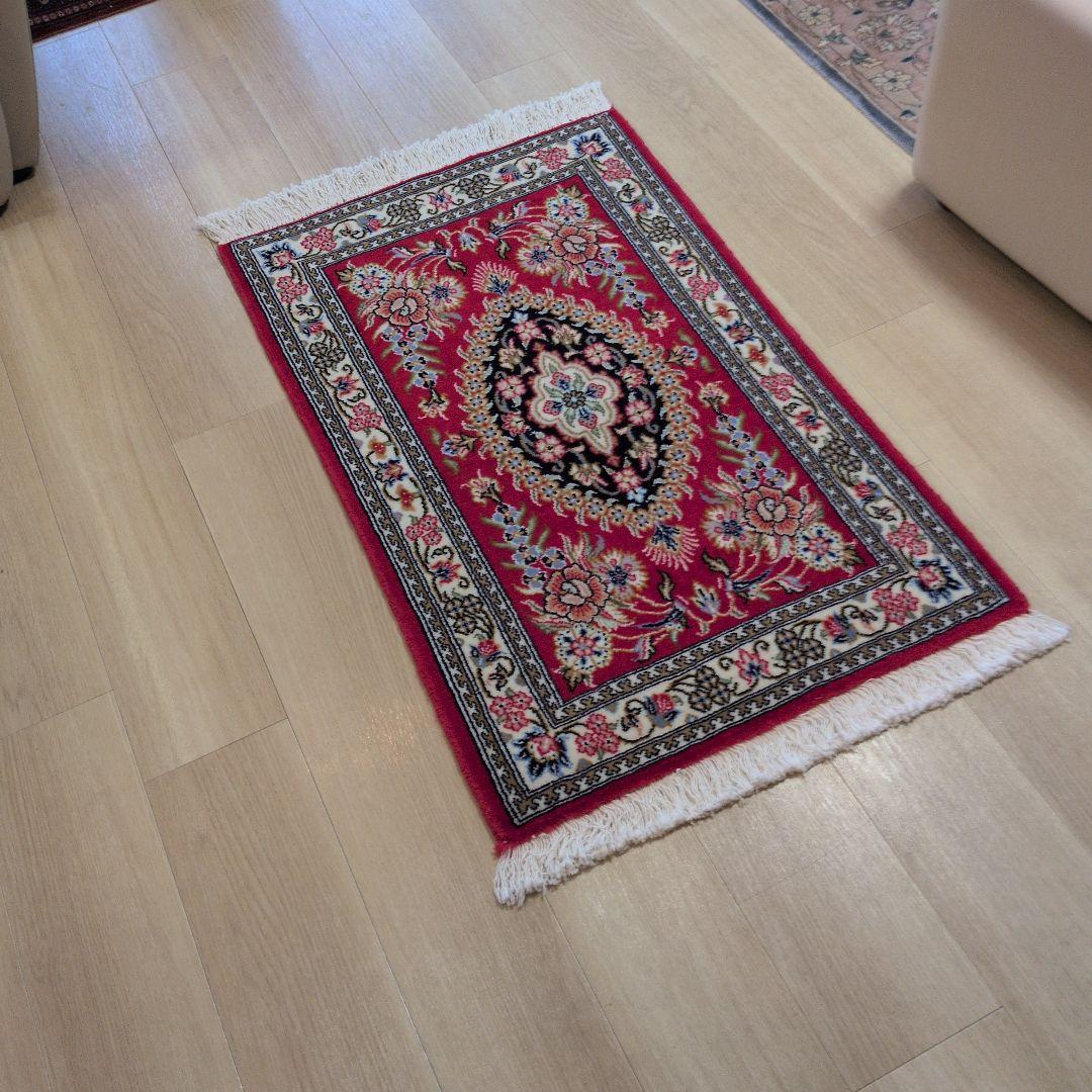 60x90cmペルシャ手織り・クム・マット(038)玄関・ラグ・絨毯・じゅうたん