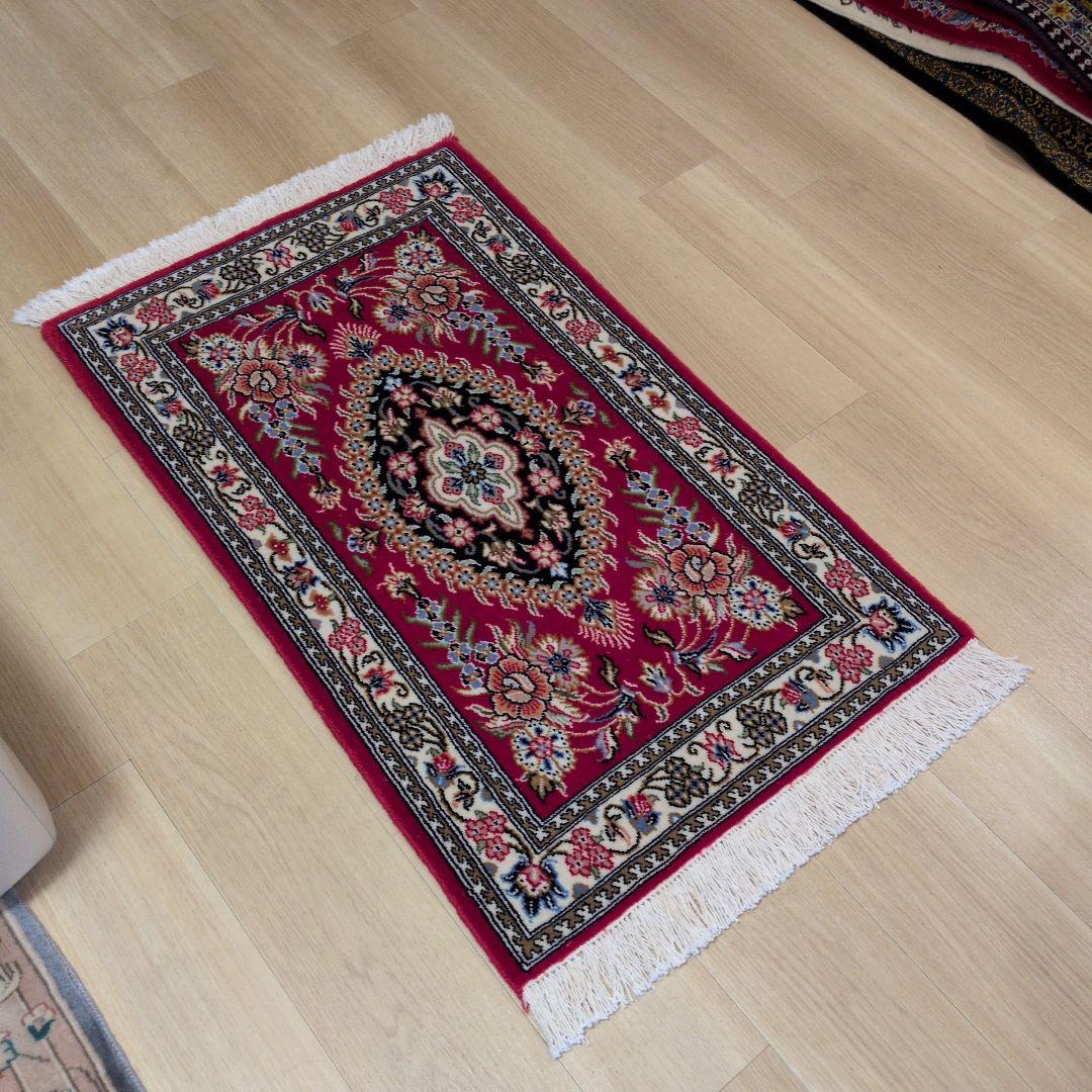 60x90cmペルシャ手織り・クム・マット(038)玄関・ラグ・絨毯・じゅうたん