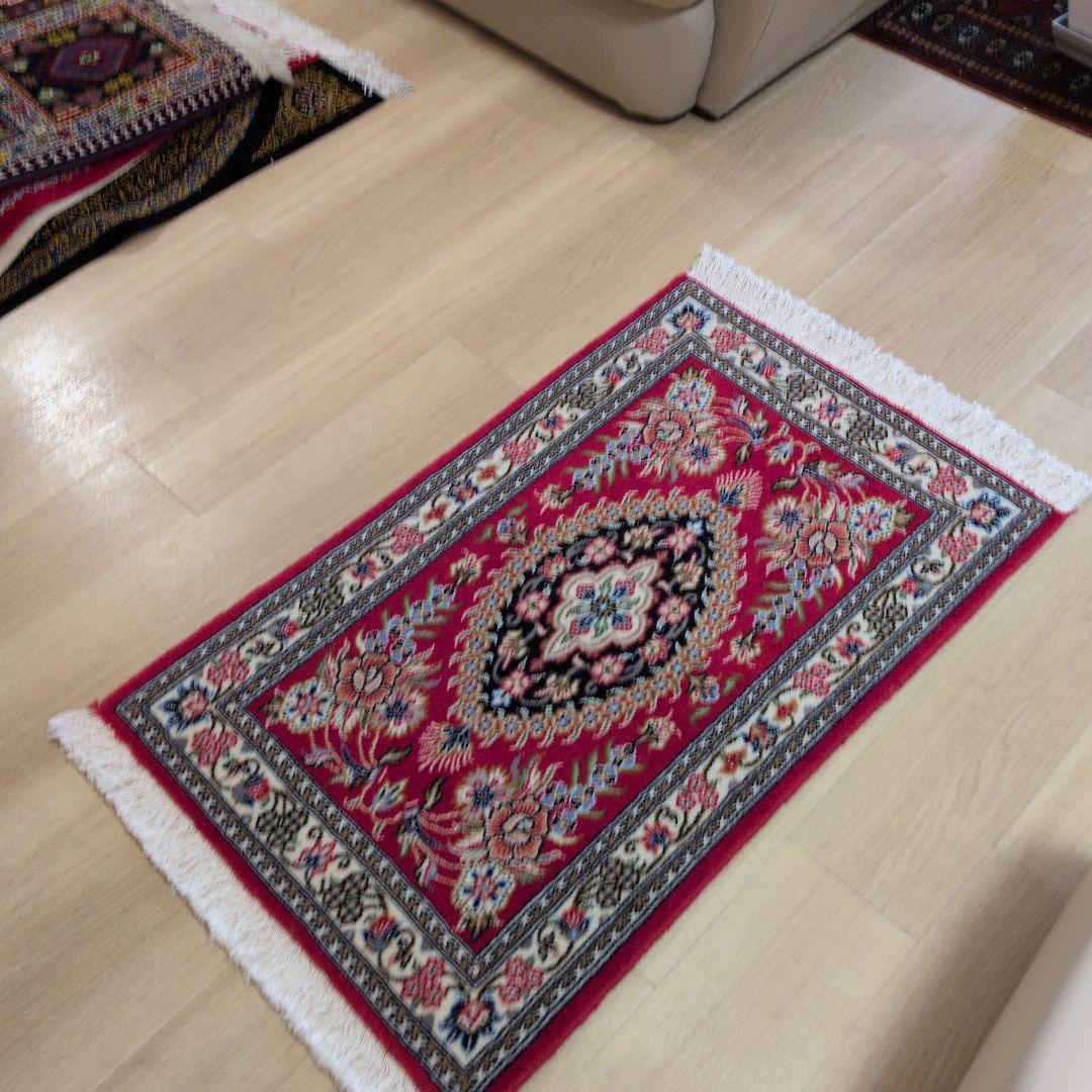 60x90cmペルシャ手織り・クム・マット(038)玄関・ラグ・絨毯・じゅうたん