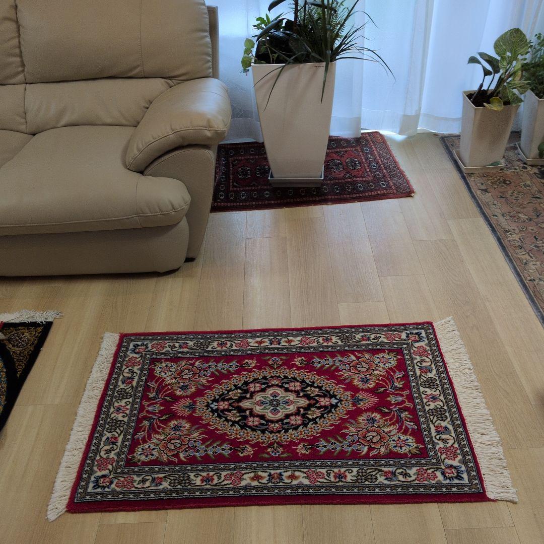 60x90cmペルシャ手織り・クム・マット(038)玄関・ラグ・絨毯・じゅうたん