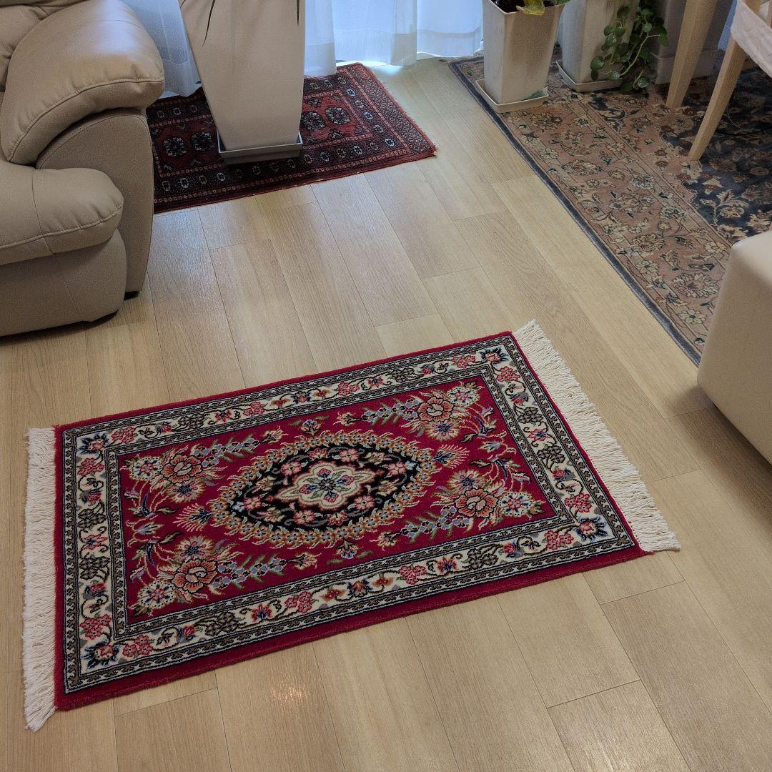 60x90cmペルシャ手織り・クム・マット(038)玄関・ラグ・絨毯・じゅうたん