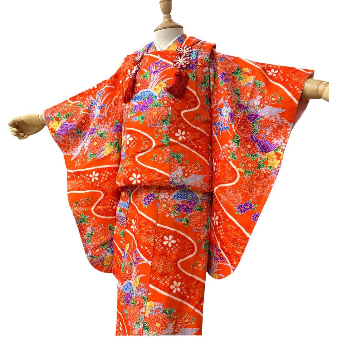 ◎mk-1886　七五三　女の子　着物・襦袢・被布　3点セット　10-16