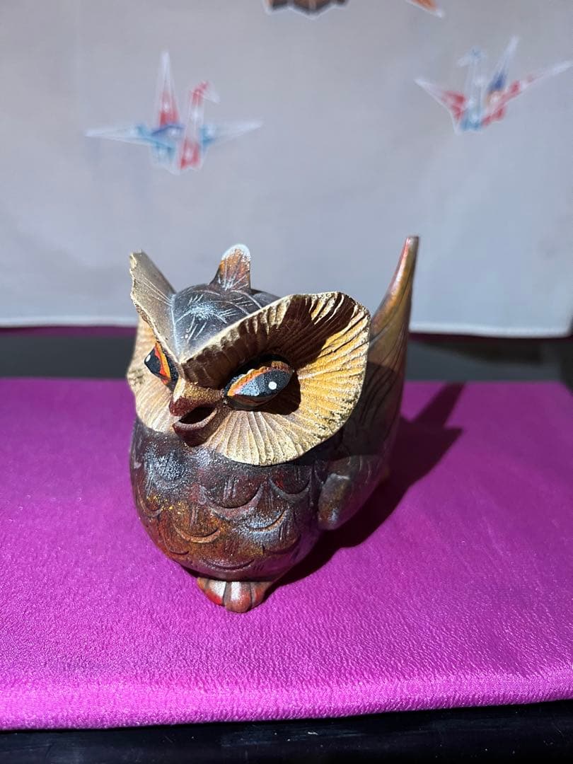 【縁起物】　金運の梟