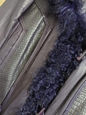 138　新品未使用タグ付き　ラムレザー　羊革　フード付き　中綿　ロングコート