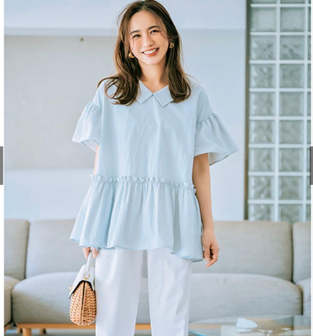 【セール】VERYコラボ　スリースクエア 2wayタフタブラウス　サックスブルー