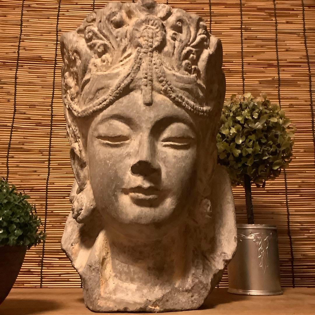 古玩・ギリシャ「アルカディア地方発掘・女神頭部」ペロポネソス半島・発掘出土・残欠