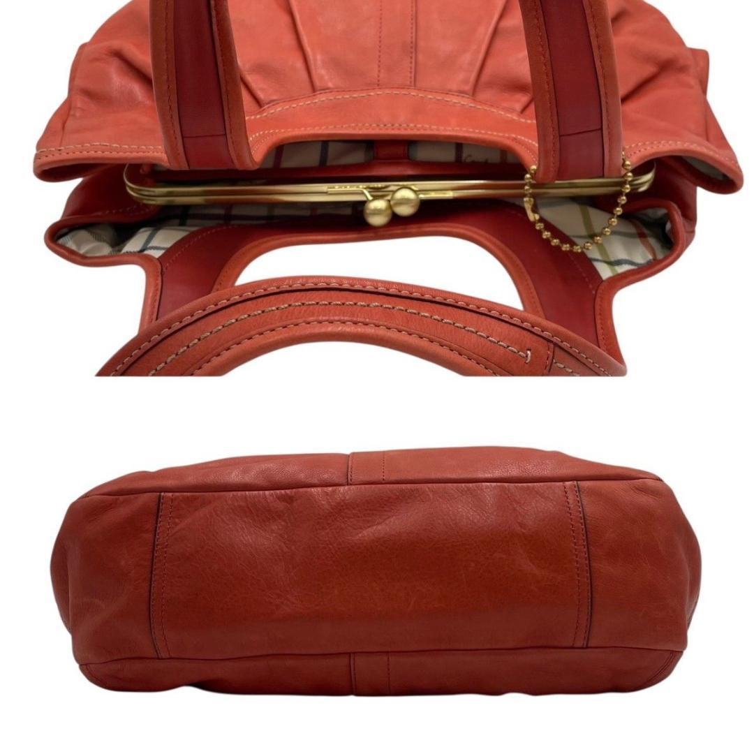 美品 コーチ トートバッグ ハンド レザー オレンジ 12248 がま口