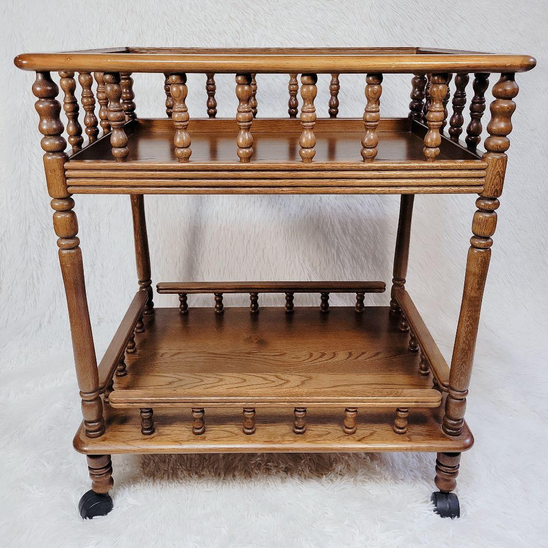 激レア レトロ✨オールド カリモク 木製 キッチンワゴン　キャスター付　2段