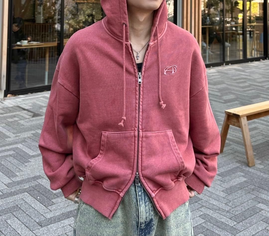 【ペル】ADAMASTE ピンク　ダブルジップショートフーディー【短丈】L