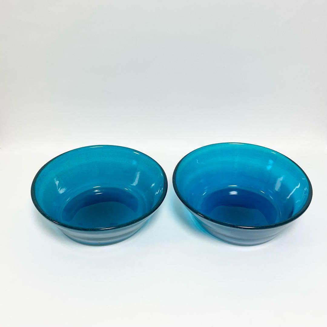 最終価格 レア 横山秀樹 青緑 小鉢 ガラス ボウル 2個セット