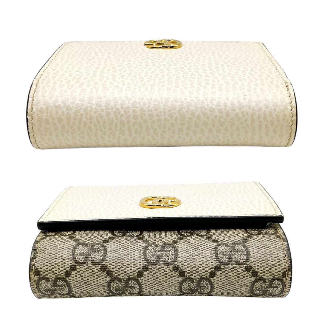 美品 グッチ 598587 GGマーモント 二つ折り財布 ホワイト レディース